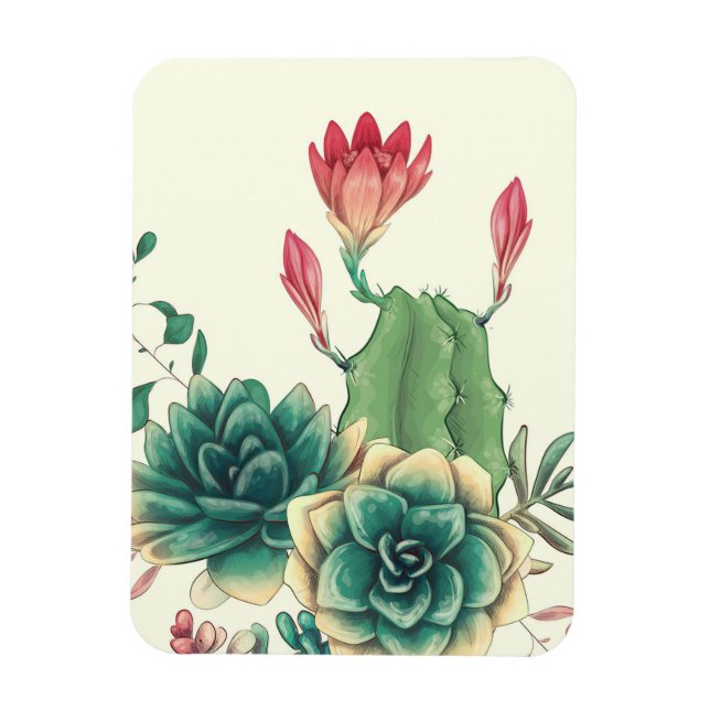 Vacker kaktus med blomma magnet (Vertikal)