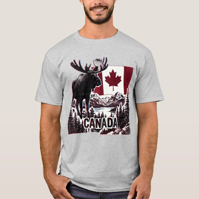 Vacker Kanada. Kanadensisk flagga. Kanadensisk älg T Shirt (Framsida)