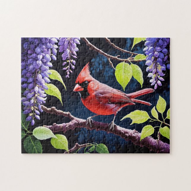 Vacker kardinal i Wisteria Pussel (Horisontell)
