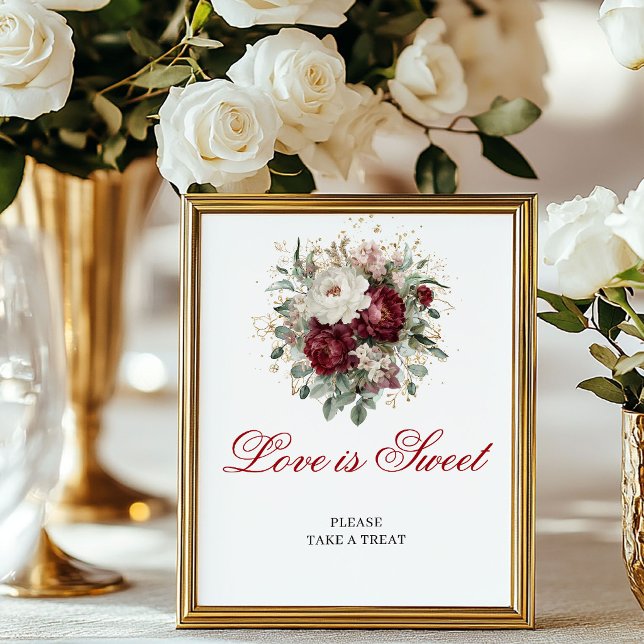 Vacker Kärlek är Sött Guld Rosenskär Burgunder Sky Poster (Beautiful Love is Sweet Gold Blush Burgundy Sign)