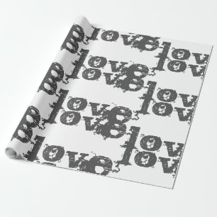 vacker KÄRLEK GRÅTT BLACK Wrapping Papper Presentpapper