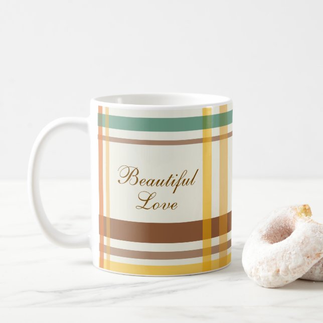 Vacker kärlek mysig tartan rutmönster kaffemugg (Med munk)