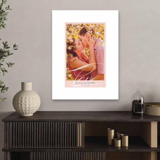 Vacker kärleksskrift Rosa kant Bröllopsfoto Canvastryck (Beautiful Love Script Pink Border Wedding Photo Canvas Print @ fat_fa_tin)