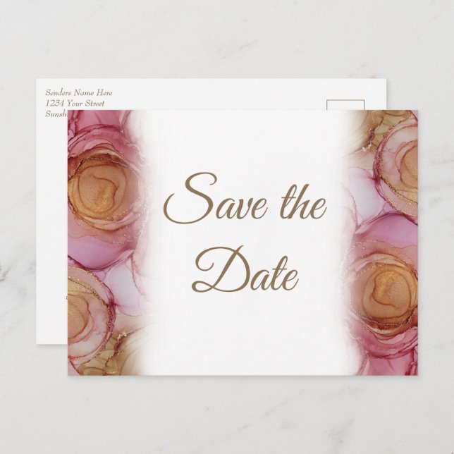 Vacker karmosinröd blomsterbröllop Spara datumet Meddelande Vykort (Fram/baksida)