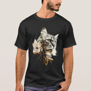 Vacker katt med magnoliablommor Kvinnor Blommig T Shirt