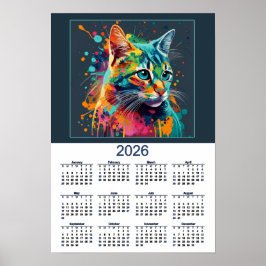 Vacker kattkalender akvarellkatt poster