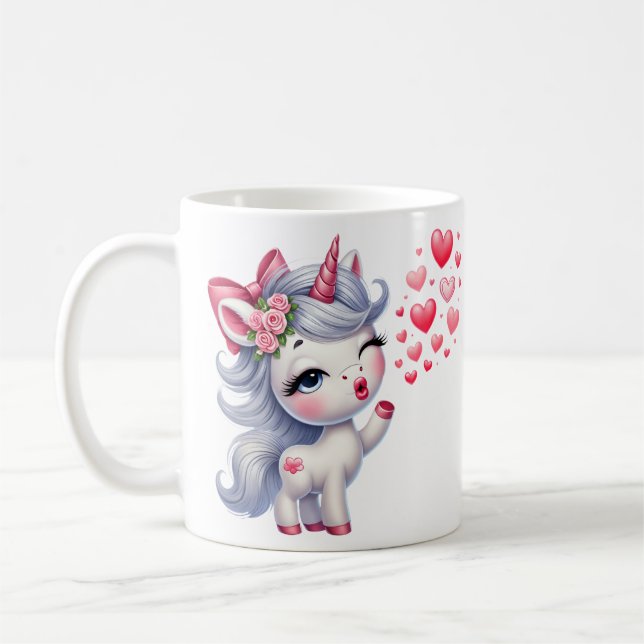 Vacker Kawaii Enhörning Konst Kaffemugg (Vänster)