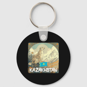 Vacker Kazakstan Stor Katt Kostym med Flagga Nyckelring
