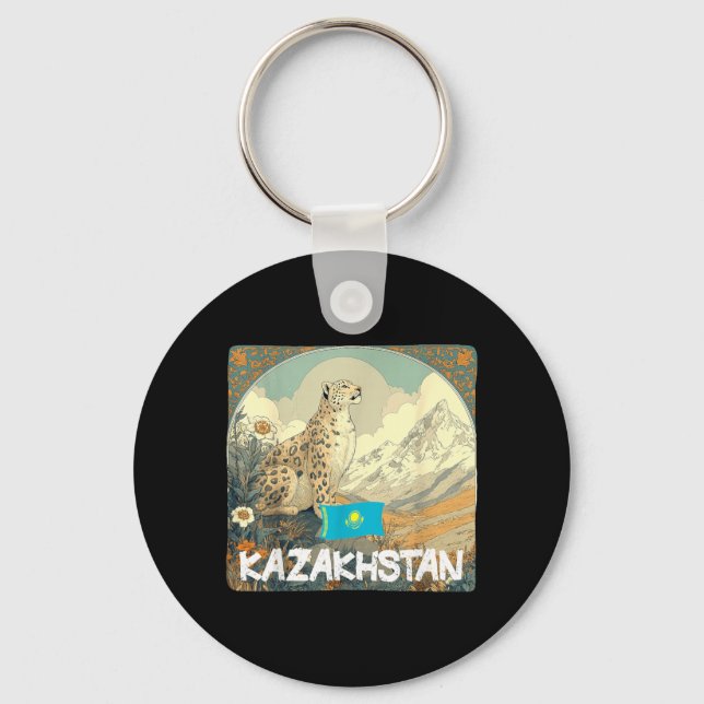 Vacker Kazakstan Stor Katt Kostym med Flagga Nyckelring (Framsida)