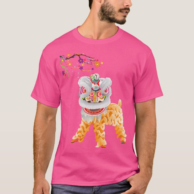 Vacker kinesisk lejon dans t shirt (Framsida)