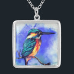 Vacker Kingfisher Bird Necklace Gift Silverpläterat Halsband<br><div class="desc">Vacker Kingfisher Bird - MMIGNED Painiting Design</div>
