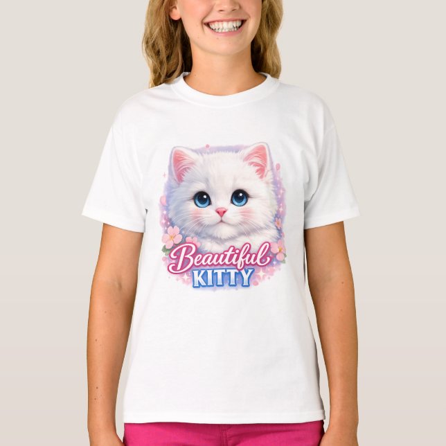 Vacker Kitty Söt Katt Barn T-Shirt (Framsida)