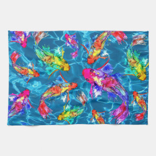 Vacker Koi Fish Pond Kitchen Towel Kökshandduk