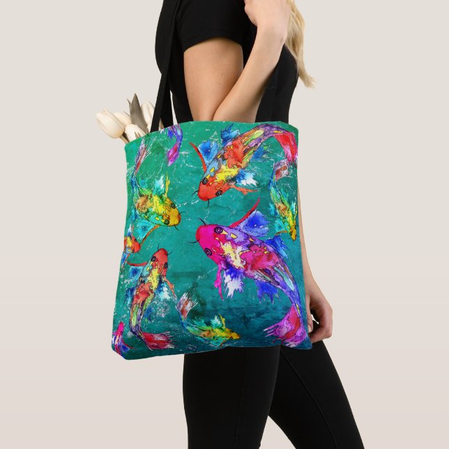 Vacker Koi Fish Pond Tote Bag Tygkasse (Närbild)