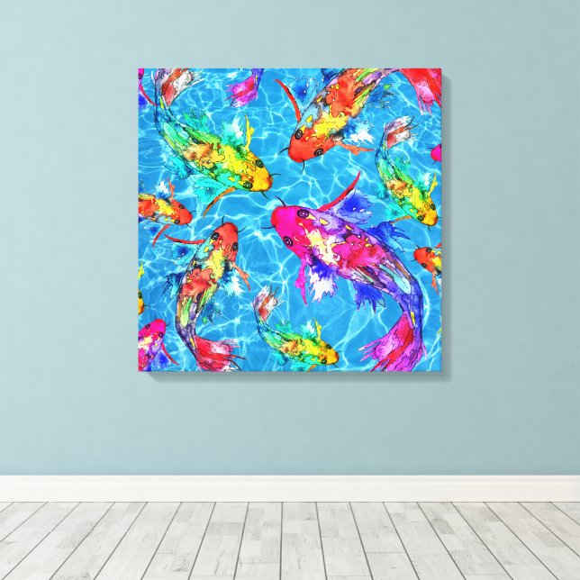 Vacker Koi Fish Pond Wrapped Canvas (Insitu (trägolv))