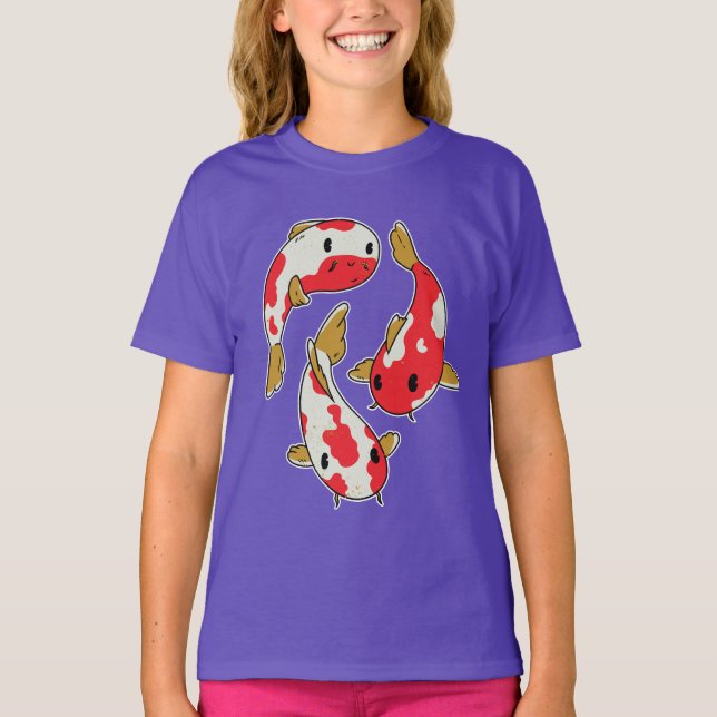 Vacker Koi Fiskar Tecknad Design T Shirt (Framsida)