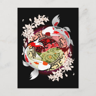 Vacker konst Japansk blomma Koi-fisk Vykort