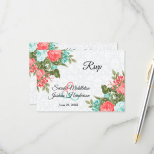 Vacker koral och Teal Flower - OSA Kort