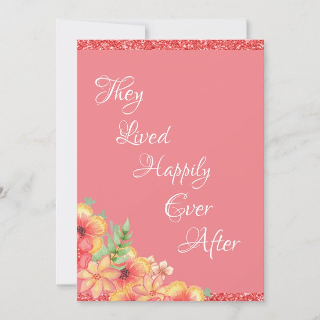 Vacker korallblommig rosa bröllop tack kort (Framsida)