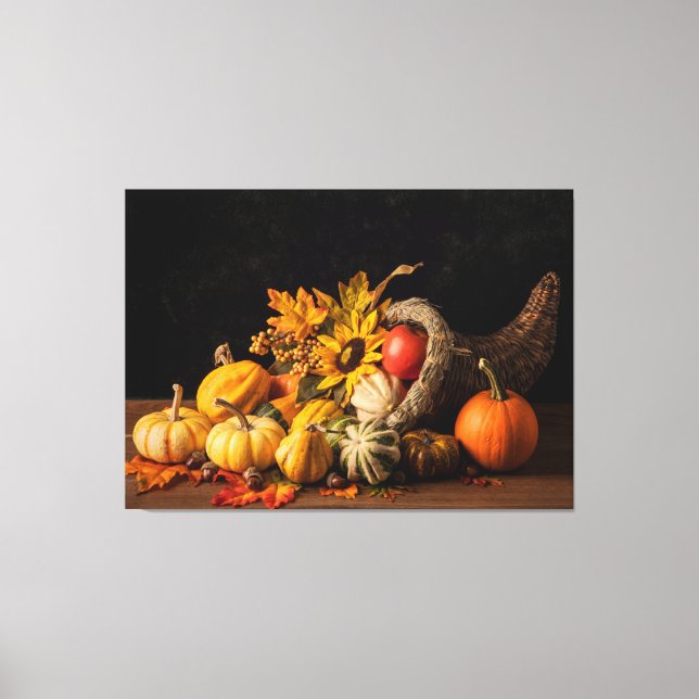 Vacker kornucopia fylld med höstgurkor canvastryck (Framsida)
