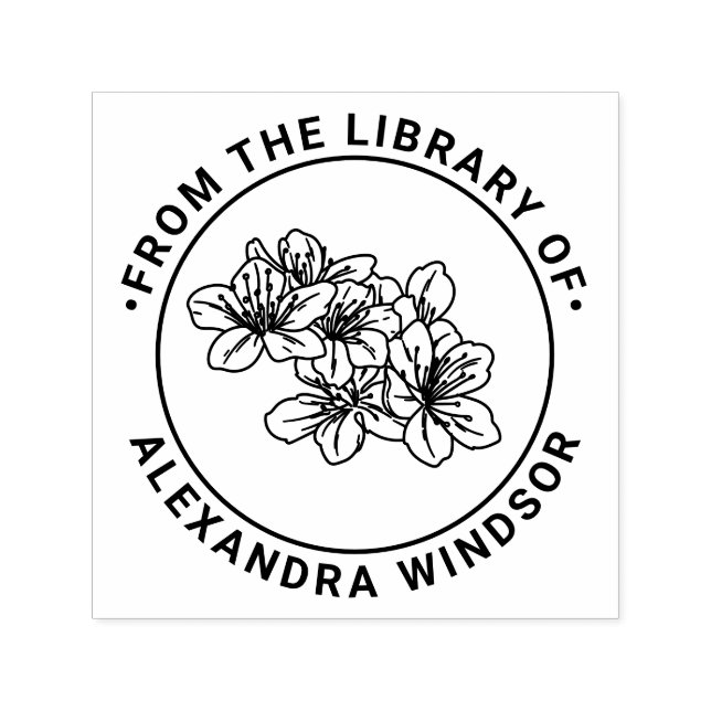 Vacker körsbärsblomning Biblioteksboknamn Självfärgande Stämpel (Design)