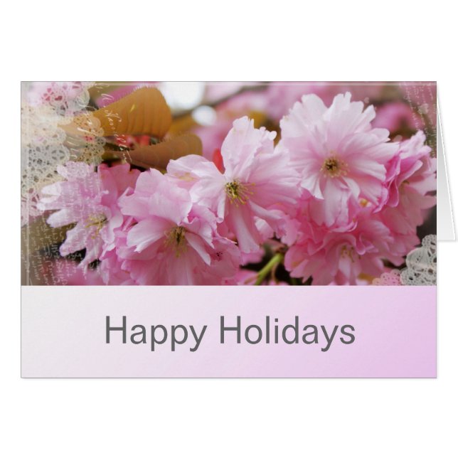 Vacker körsbärsblomning glad semesterhälsning hälsningskort (Framsidan Horizontal)