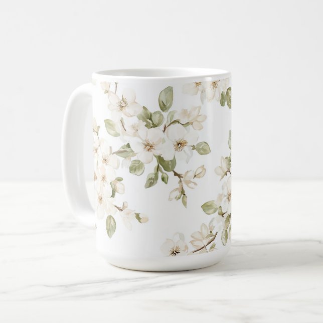 Vacker krämfärgad blommande träd  kaffemugg (Framsida vänster)