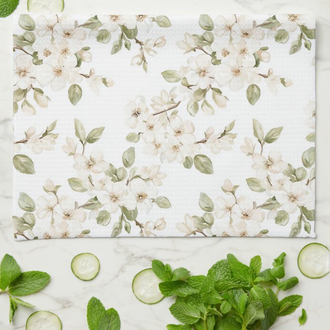 Vacker krämfärgad blommande träd  kökshandduk (Vikta)
