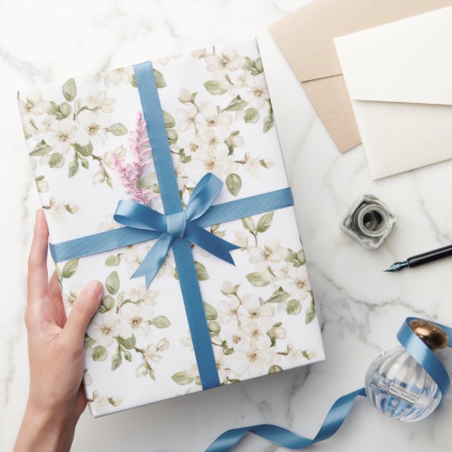 Vacker krämfärgad blommande trädbröllop presentpapper (Gifting)