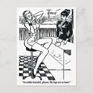 Vacker kvinna i butiken, humor, vintage vykort