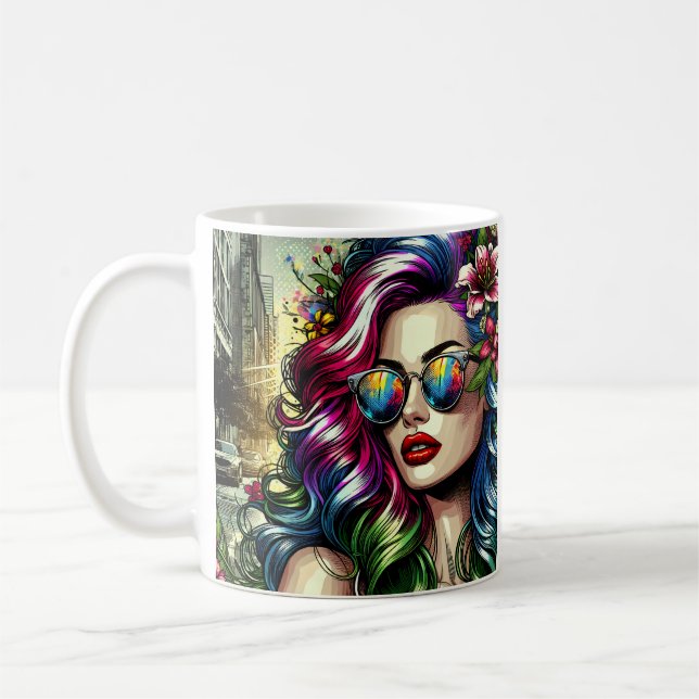 Vacker kvinna i staden  kaffemugg (Vänster)