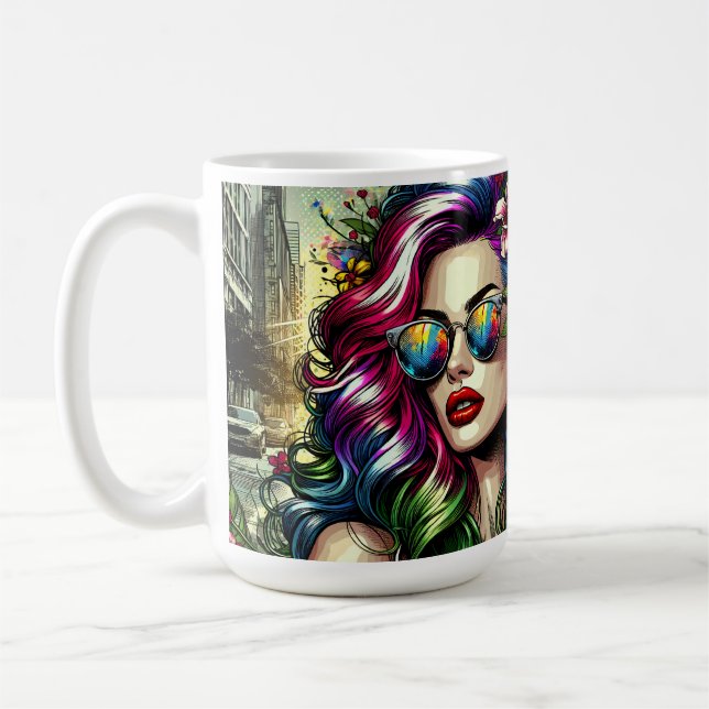 Vacker kvinna i staden  kaffemugg (Vänster)