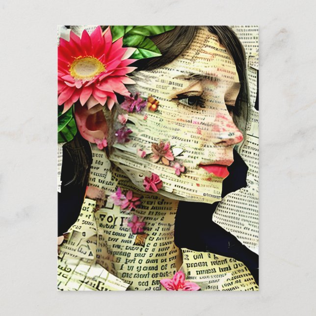 Vacker kvinna konstcollage   vykort (Framsida)