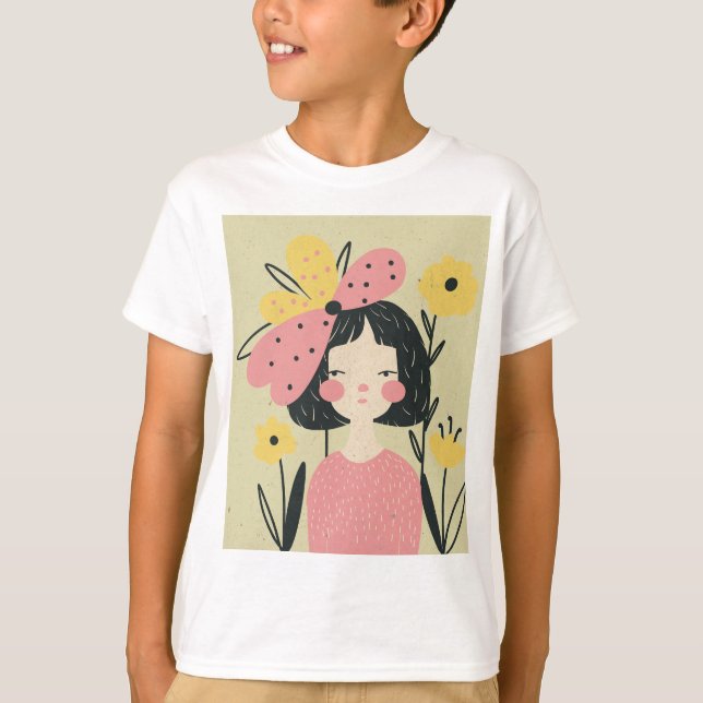 vacker kvinna med en rosa blomma	 t shirt (Framsida)