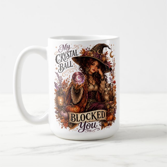 VACKER KVINNA MED HALLOWEEN-TEMA OCH UTTALANDEN KAFFEMUGG (Vänster)
