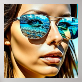 Vacker kvinna med reflektion av beachglasögon poster