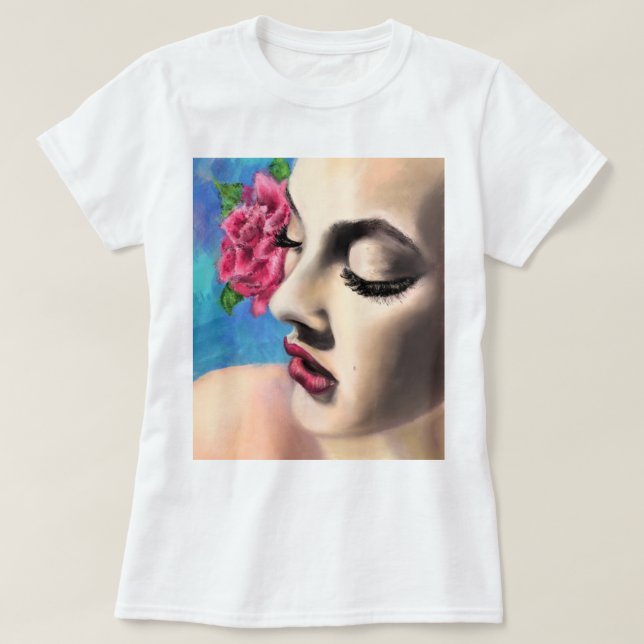 Vacker kvinna med ros T-shirt (Design framsida)