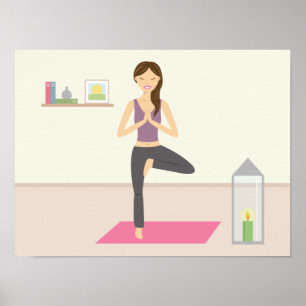 Vacker kvinna som gör yoga i ett dekorerat rum poster