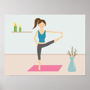 Vacker kvinna som praktiserar yoga i ett stilrent poster