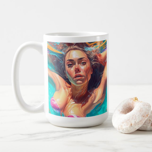 Vacker kvinna under vattnet AI-konst Kaffemugg (Med munk)