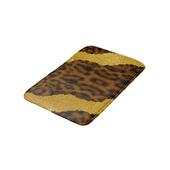 Vacker läder leopard djurtryck med glitter badrumsmatta (Vinklad)