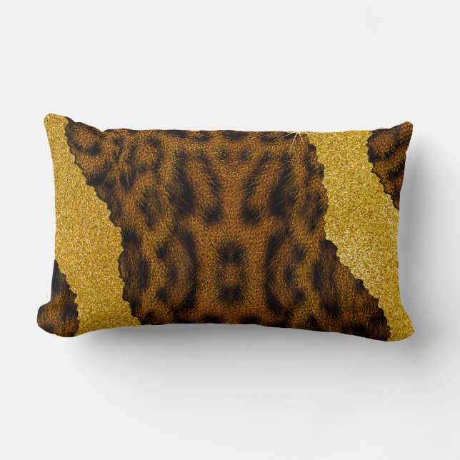 Vacker läder leopard djurtryck med glitter lumbarkudde (Framsida)