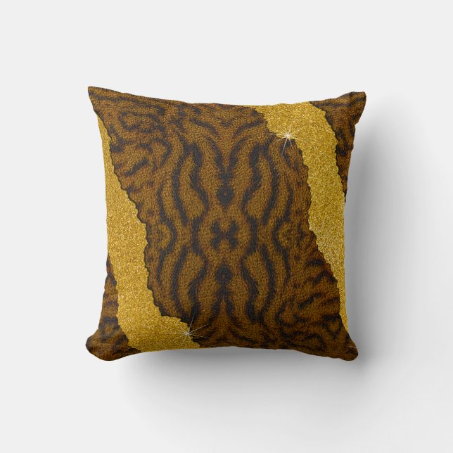 Vacker läder tiger djurtryck med glitter kudde (Framsida)