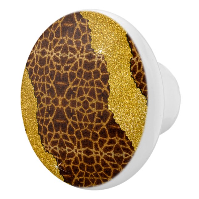 Vacker lädergiraff djurtryck med glitter knopp (Höger)
