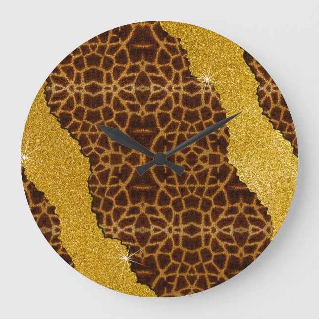 Vacker lädergiraff djurtryck med glitter stor klocka (Framsida)