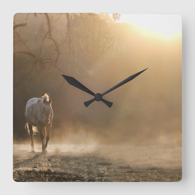 Vacker Land Western Horse Clock Fyrkantig Klocka (Framsida)