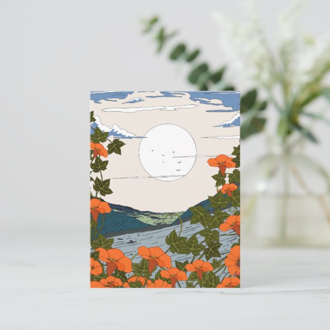 Vacker landskapsbild med vilda blommor vykort (Stående Fram)