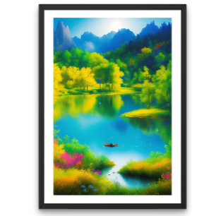 vacker landskapsvård med floden poster