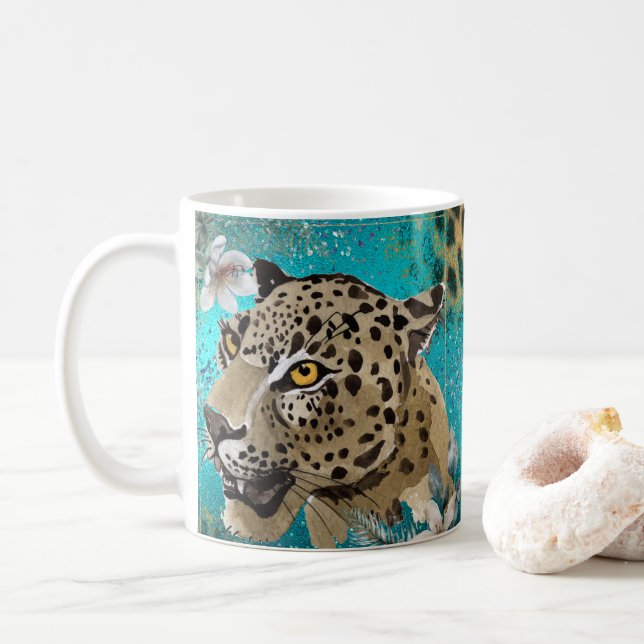 Vacker Leopard Cat Coffee Mugg, Kopp (Med munk)