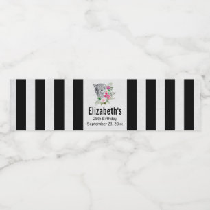 Vacker Leopard Head i Watercolor Birthday Vattenflaskor Etikett